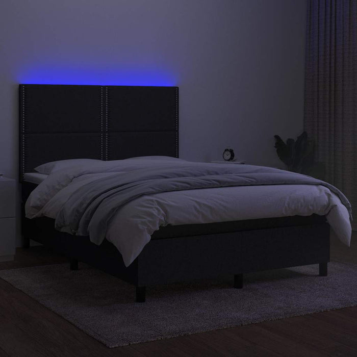 Pat cu arcuri, saltea și LED, negru, 140x190 cm, textil - WALTI WALTI