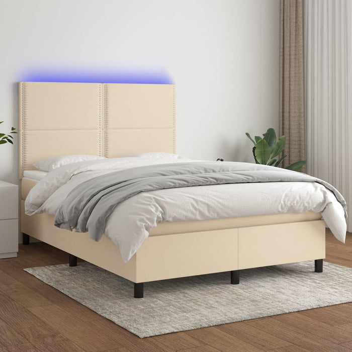 Pat cu arcuri, saltea și LED, crem, 140x200 cm, textil - WALTI WALTI