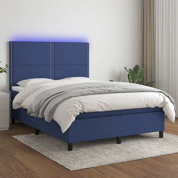 Pat cu arcuri, saltea și LED, albastru, 140x200 cm, textil - WALTI WALTI