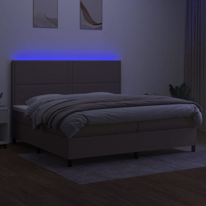 Pat cu arcuri, saltea și LED, gri taupe, 200x200 cm, textil - WALTI WALTI