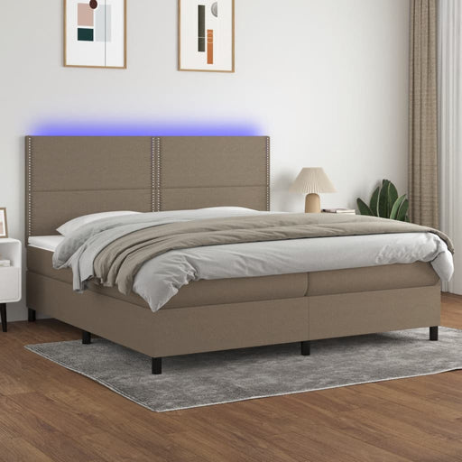 Pat cu arcuri, saltea și LED, gri taupe, 200x200 cm, textil - WALTI WALTI