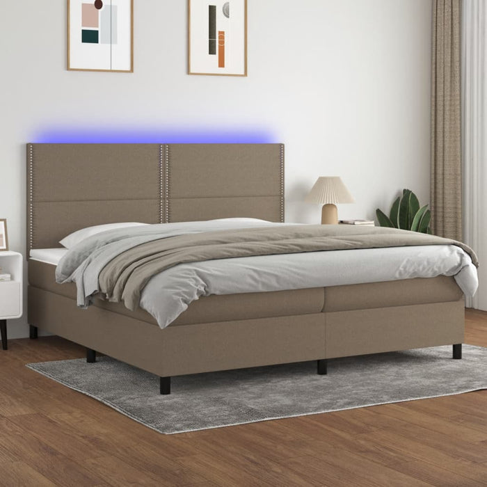 Pat cu arcuri, saltea și LED, gri taupe, 200x200 cm, textil - WALTI WALTI