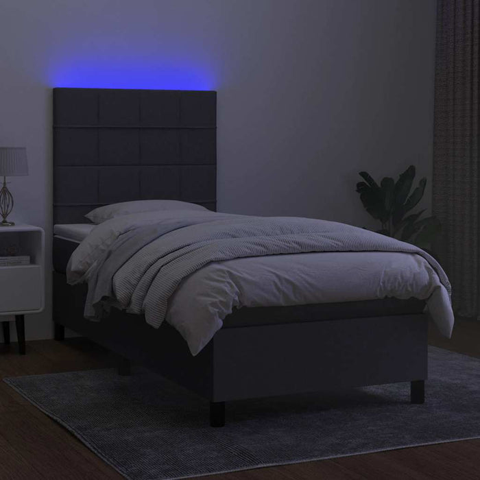 Pat cu arcuri, saltea și LED, gri închis, 80x200 cm, textil - WALTI WALTI