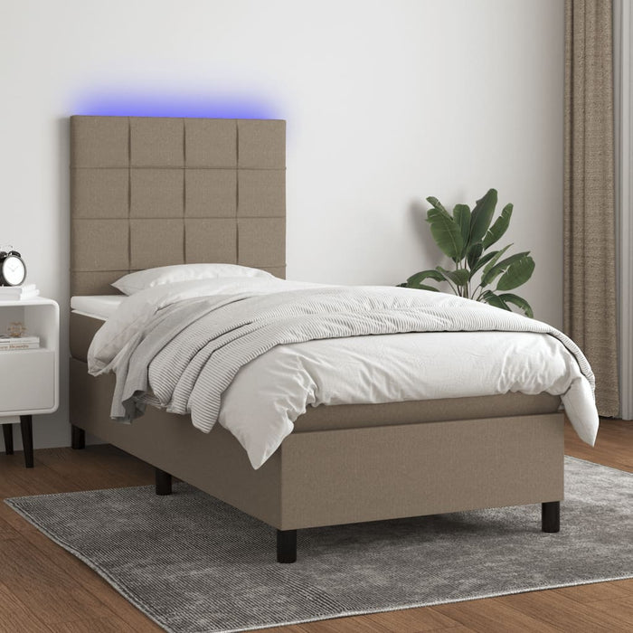 Pat cu arcuri, saltea și LED, gri taupe, 80x200 cm, textil - WALTI WALTI