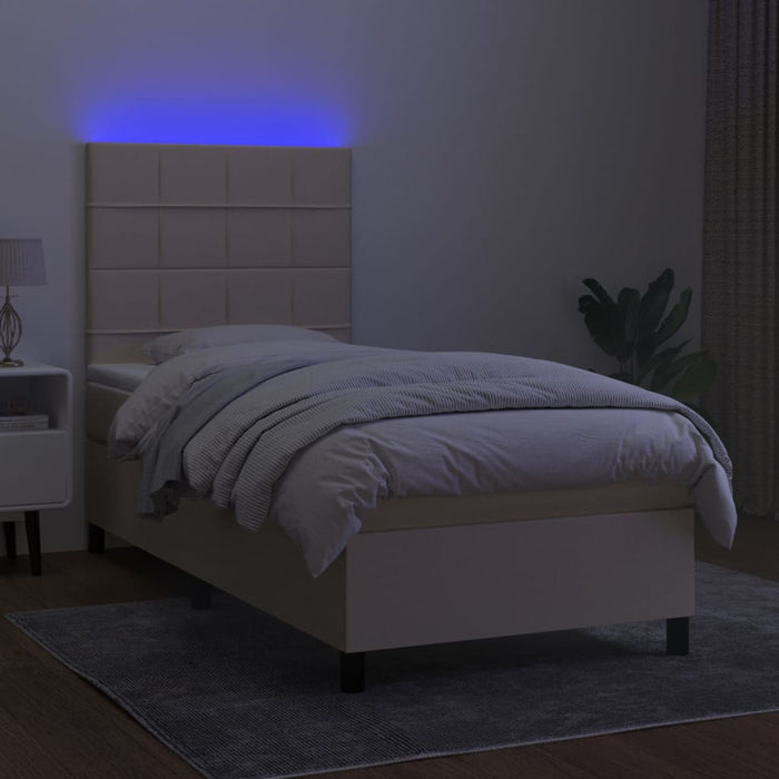 Pat cu arcuri, saltea și LED, crem, 80x200 cm, textil - WALTI WALTI