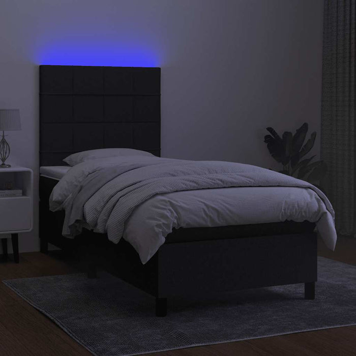 Pat cu arcuri, saltea și LED, negru, 90x190 cm, textil - WALTI WALTI