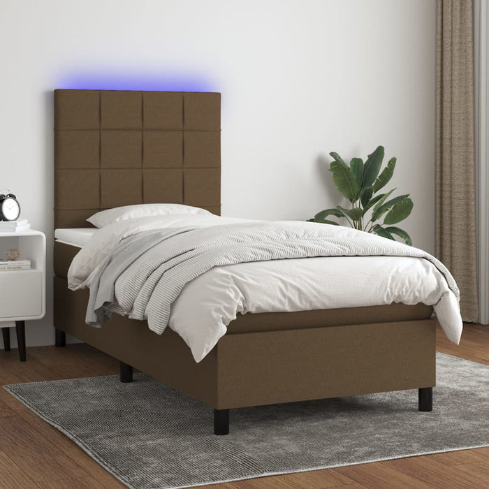 Pat cu arcuri, saltea și LED, maro închis, 90x190 cm, textil - WALTI WALTI