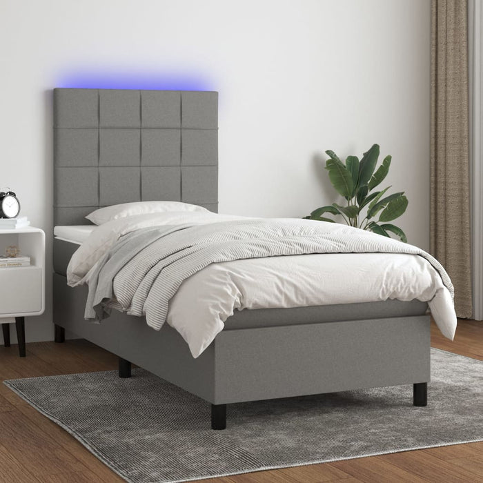 Pat cu arcuri, saltea și LED, gri închis, 90x200 cm, textil - WALTI WALTI