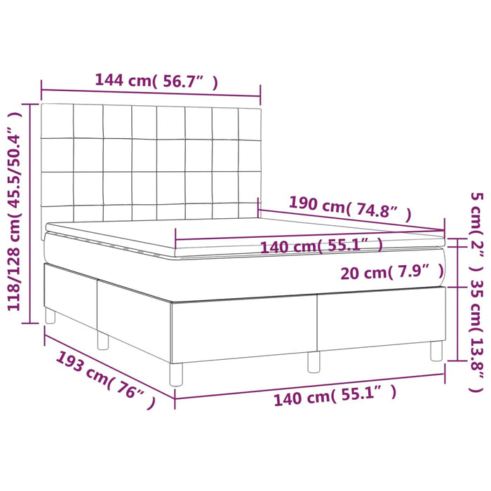 Pat cu arcuri, saltea și LED, gri închis, 140x190 cm, textil WALTI