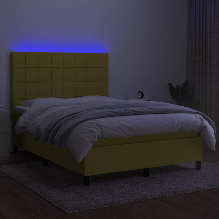 Pat cu arcuri, saltea și LED, verde, 140x190 cm, textil WALTI