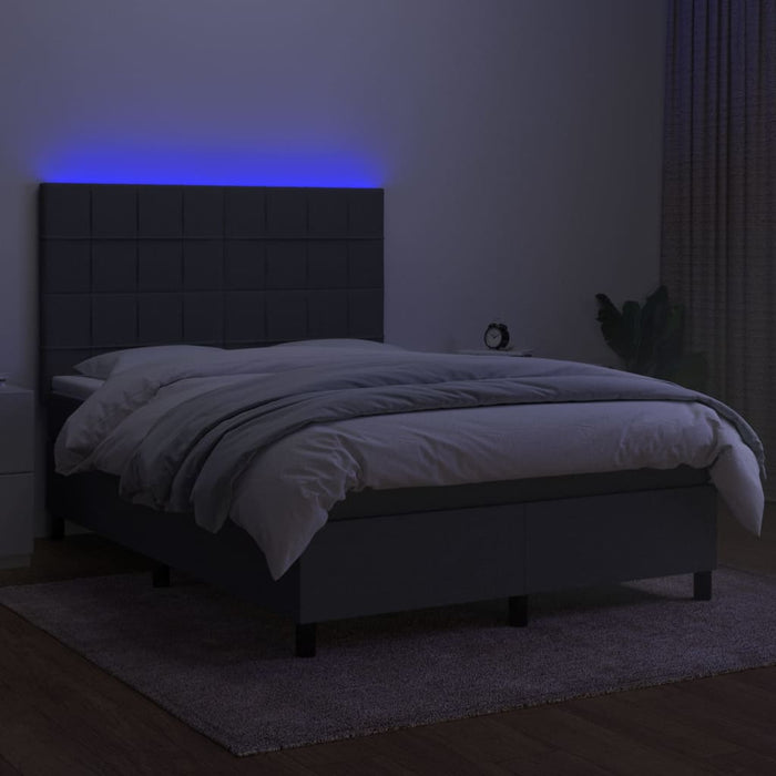 Pat cu arcuri, saltea și LED, gri închis, 140x200 cm, textil - WALTI WALTI