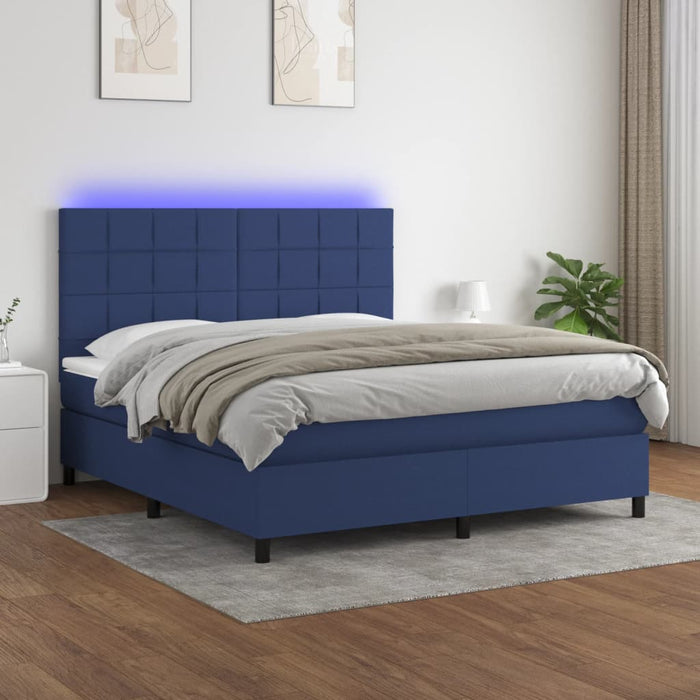 Pat cu arcuri, saltea și LED, albastru, 160x200 cm, textil - WALTI WALTI