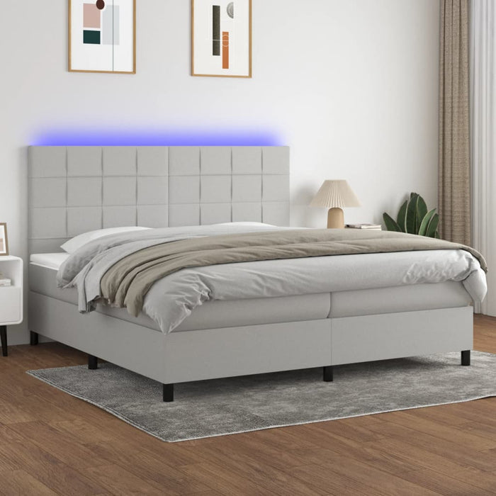 Pat cu arcuri, saltea și LED, gri deschis, 200x200 cm, textil - WALTI WALTI
