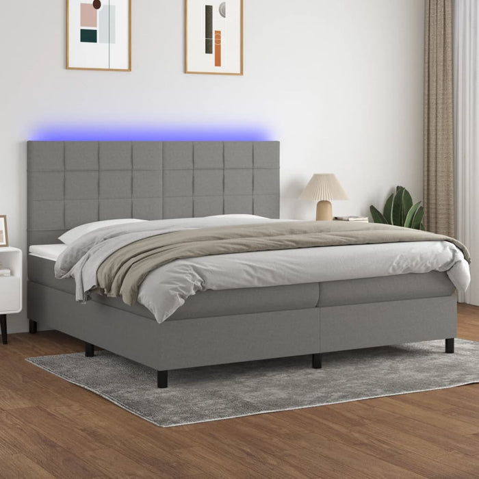 Pat cu arcuri, saltea și LED, gri închis, 200x200 cm, textil - WALTI WALTI