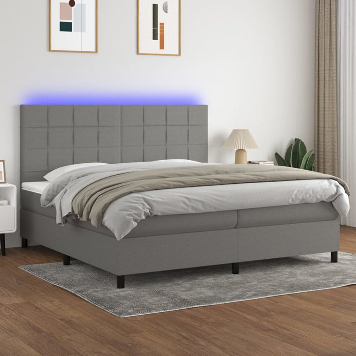 Pat cu arcuri, saltea și LED, gri închis, 200x200 cm, textil - WALTI WALTI