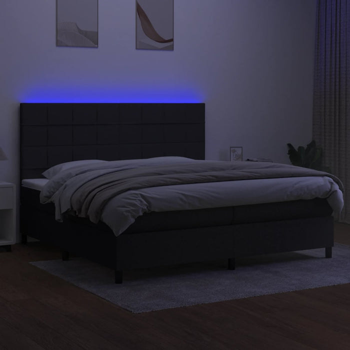 Pat cu arcuri, saltea și LED, negru, 200x200 cm, textil - WALTI WALTI