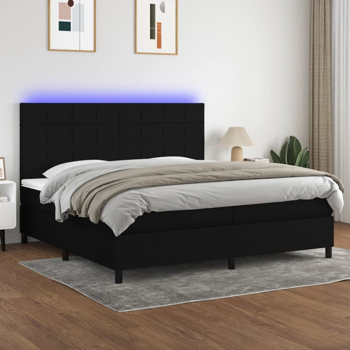Pat cu arcuri, saltea și LED, negru, 200x200 cm, textil - WALTI WALTI