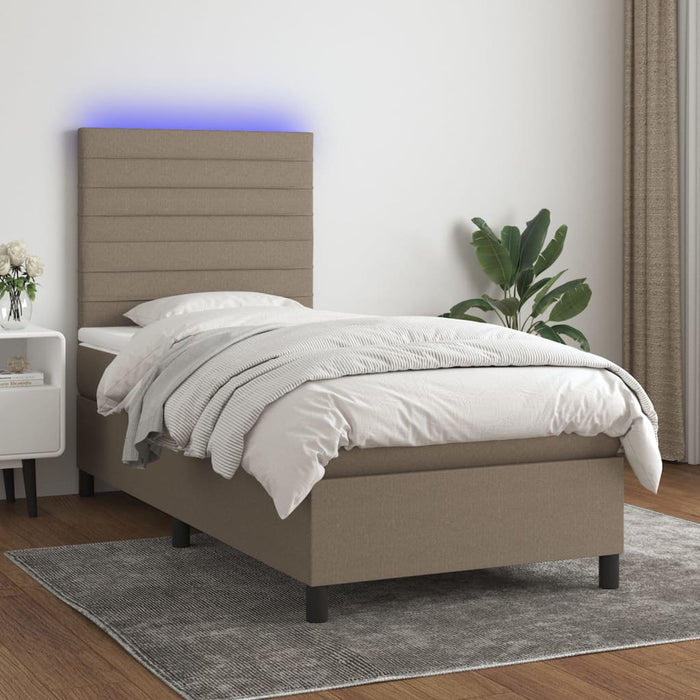 Pat cu arcuri, saltea și LED, gri taupe, 80x200 cm, textil - WALTI WALTI