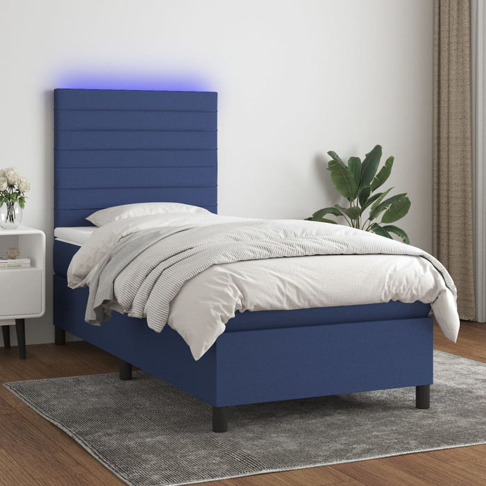 Pat cu arcuri, saltea și LED, albastru, 80x200 cm, textil - WALTI WALTI