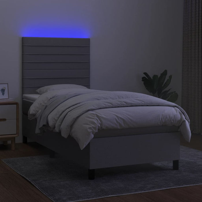 Pat cu arcuri, saltea și LED, gri deschis, 90x190 cm, textil - WALTI WALTI