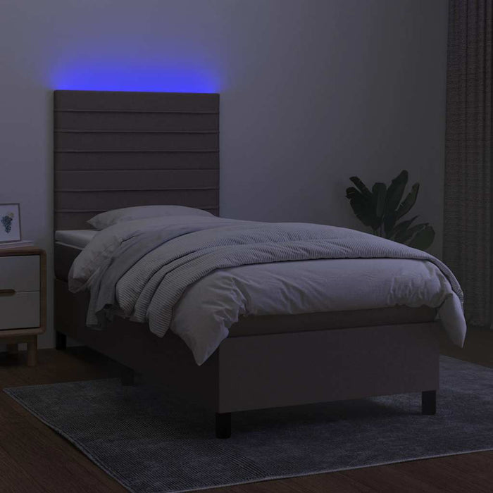 Pat cu arcuri, saltea și LED, gri taupe, 90x190 cm, textil - WALTI WALTI