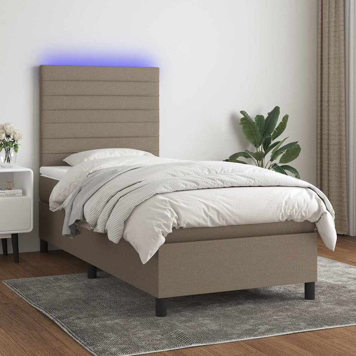 Pat cu arcuri, saltea și LED, gri taupe, 90x190 cm, textil - WALTI WALTI