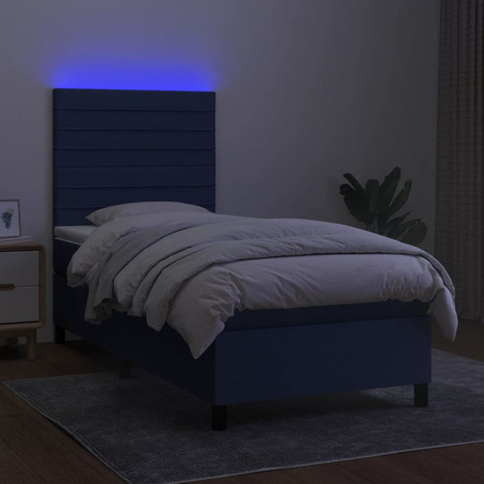 Pat cu arcuri, saltea și LED, albastru, 90x190 cm, textil - WALTI WALTI