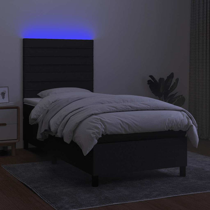 Pat cu arcuri, saltea și LED, negru, 90x200 cm, textil - WALTI WALTI