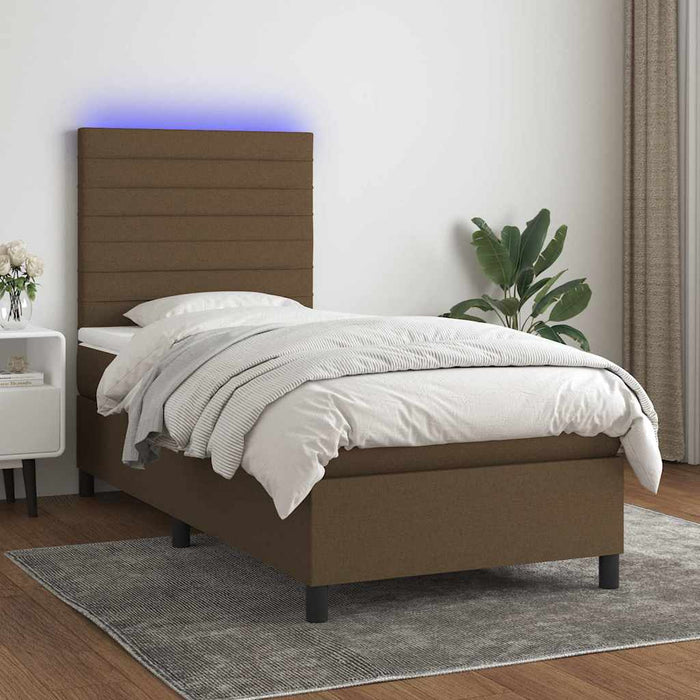 Pat cu arcuri, saltea și LED, maro închis, 90x200 cm, textil - WALTI WALTI