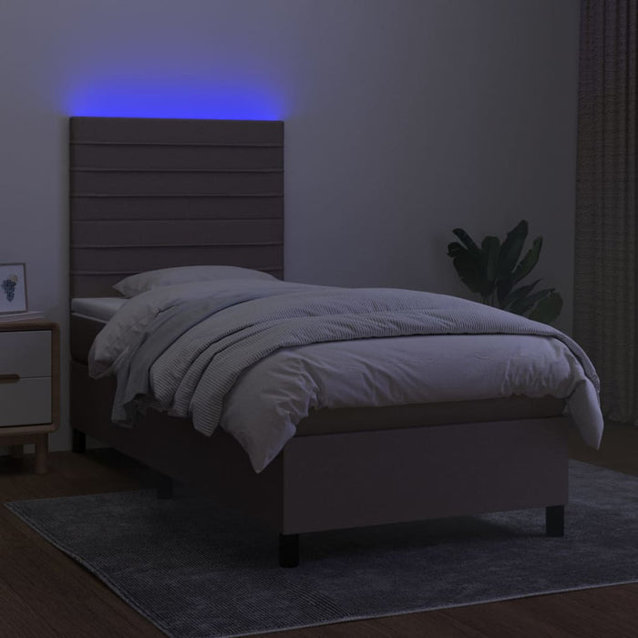 Pat cu arcuri, saltea și LED, gri taupe, 90x200 cm, textil - WALTI WALTI