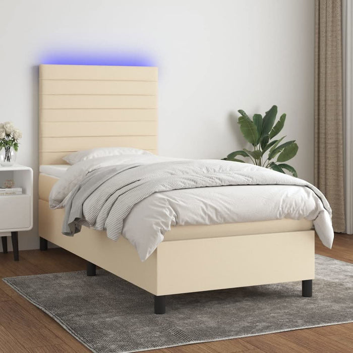 Pat cu arcuri, saltea și LED, crem, 90x200 cm, textil - WALTI WALTI
