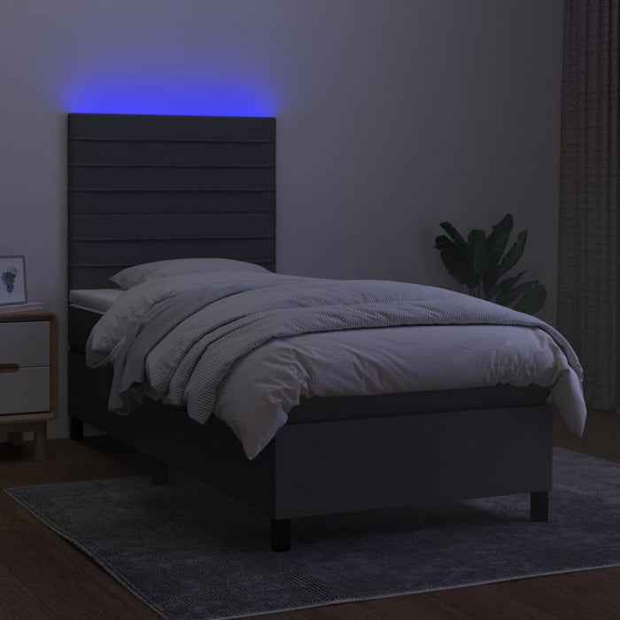 Pat cu arcuri, saltea și LED, gri închis, 100x200 cm, textil - WALTI WALTI