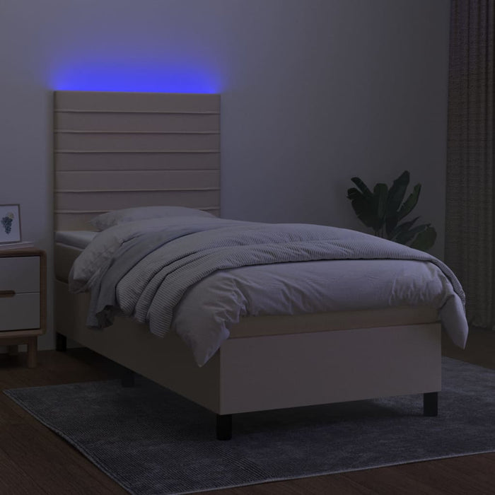 Pat cu arcuri, saltea și LED, crem, 100x200 cm, textil - WALTI WALTI