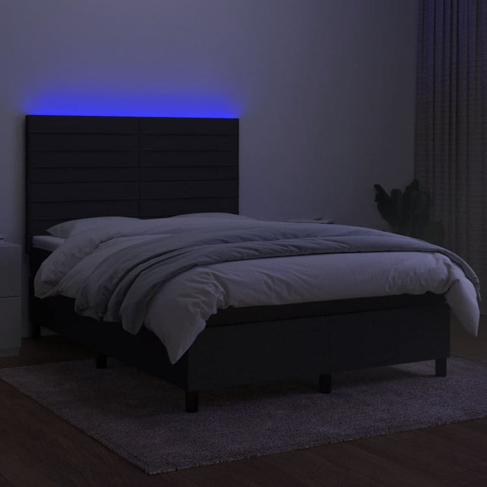 Pat cu arcuri, saltea și LED, negru, 140x190 cm, textil - WALTI WALTI