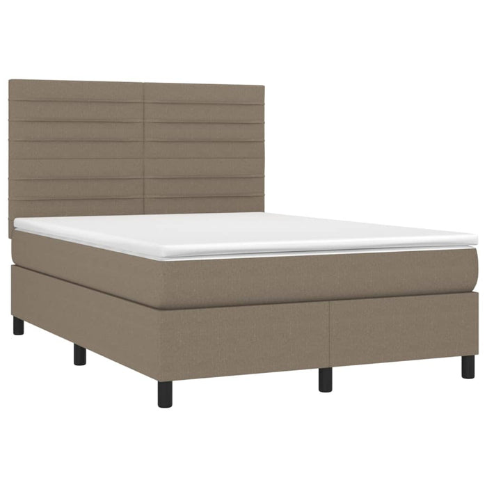 Pat cu arcuri, saltea și LED, gri taupe, 140x190 cm, textil WALTI