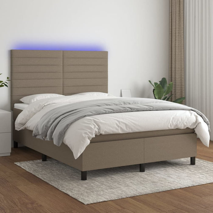 Pat cu arcuri, saltea și LED, gri taupe, 140x190 cm, textil WALTI