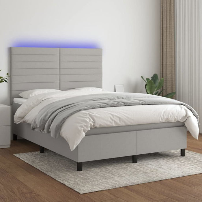 Pat cu arcuri, saltea și LED, gri deschis, 140x200 cm, textil - WALTI WALTI