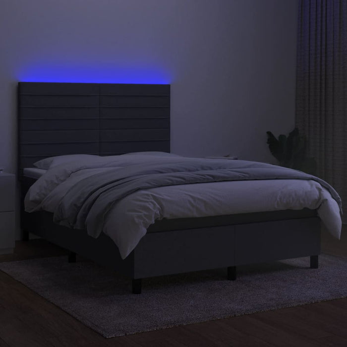 Pat cu arcuri, saltea și LED, gri închis, 140x200 cm, textil - WALTI WALTI