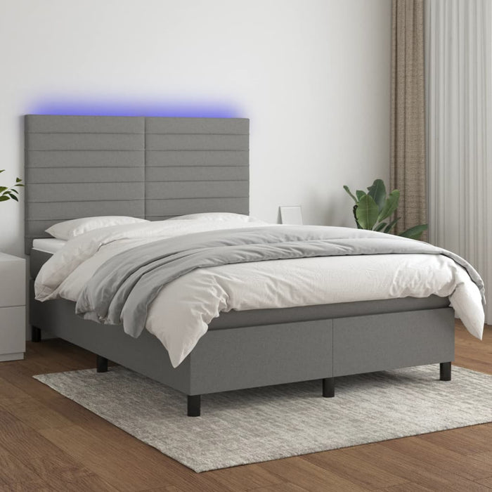 Pat cu arcuri, saltea și LED, gri închis, 140x200 cm, textil - WALTI WALTI