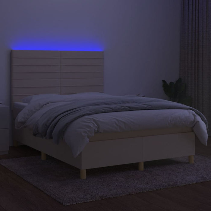 Pat cu arcuri, saltea și LED, crem, 140x200 cm, textil - WALTI WALTI
