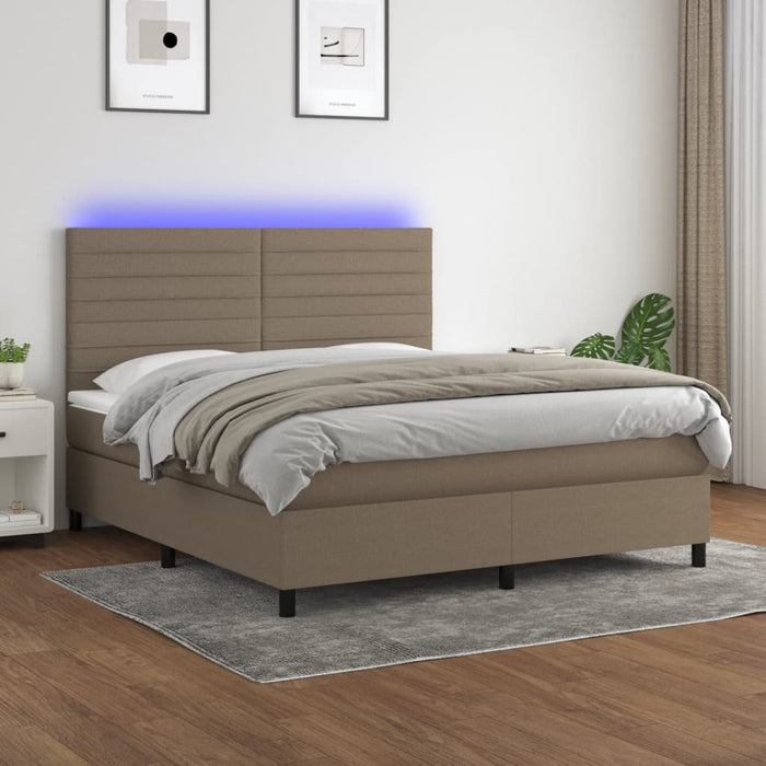 Pat cu arcuri, saltea și LED, gri taupe, 160x200 cm, textil - WALTI WALTI