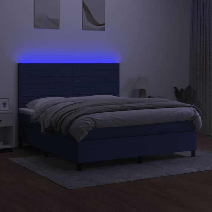 Pat cu arcuri, saltea și LED, albastru, 160x200 cm, textil - WALTI WALTI
