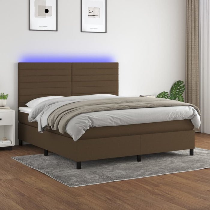 Pat cu arcuri, saltea și LED, maro închis, 180x200 cm, textil - WALTI WALTI