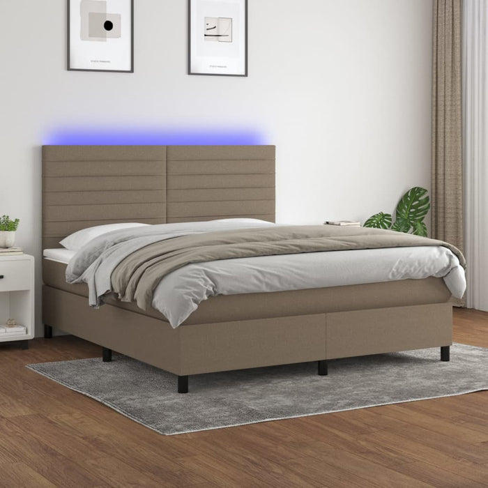 Pat cu arcuri, saltea și LED, gri taupe, 180x200 cm, textil - WALTI WALTI