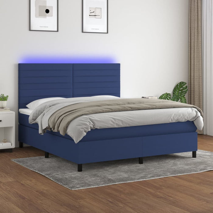 Pat cu arcuri, saltea și LED, albastru, 180x200 cm, textil - WALTI WALTI