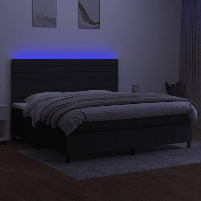 Pat cu arcuri, saltea și LED, negru, 200x200 cm, textil - WALTI WALTI