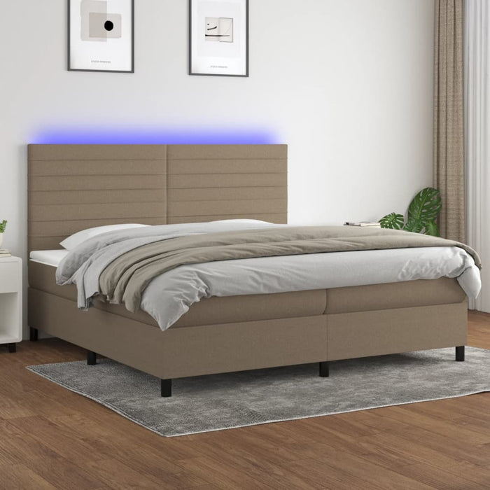 Pat cu arcuri, saltea și LED, gri taupe, 200x200 cm, textil - WALTI WALTI