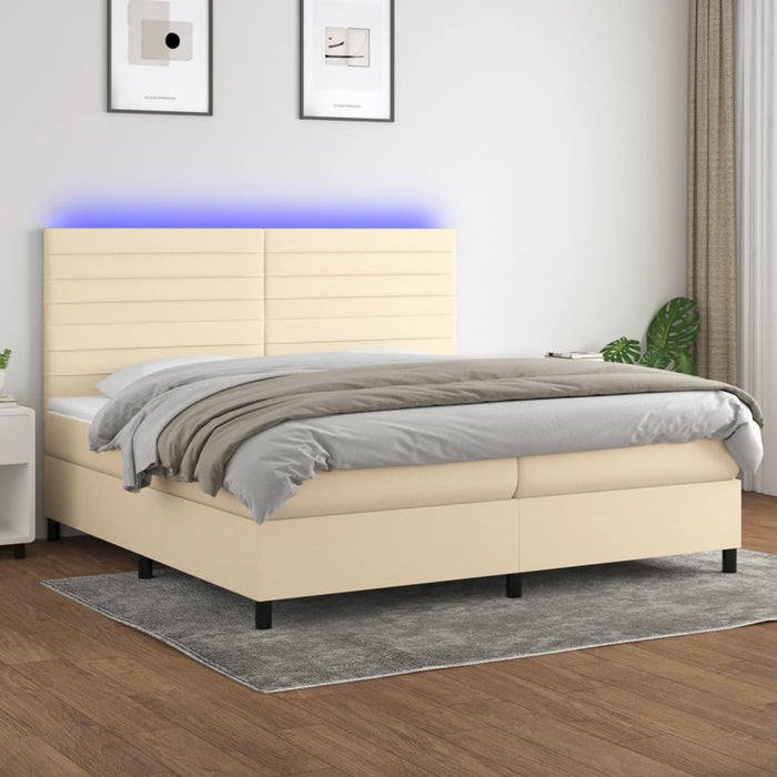 Pat cu arcuri, saltea și LED, crem, 200x200 cm, textil - WALTI WALTI
