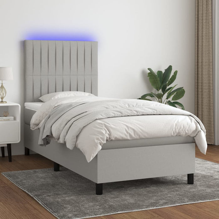 Pat cu arcuri, saltea și LED, gri deschis, 80x200 cm, textil - WALTI WALTI