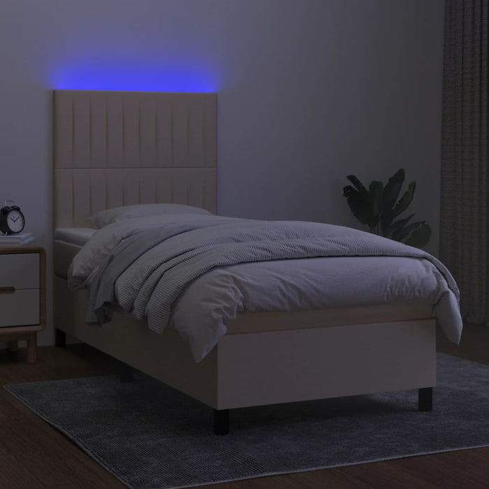 Pat cu arcuri, saltea și LED, crem, 80x200 cm, textil - WALTI WALTI
